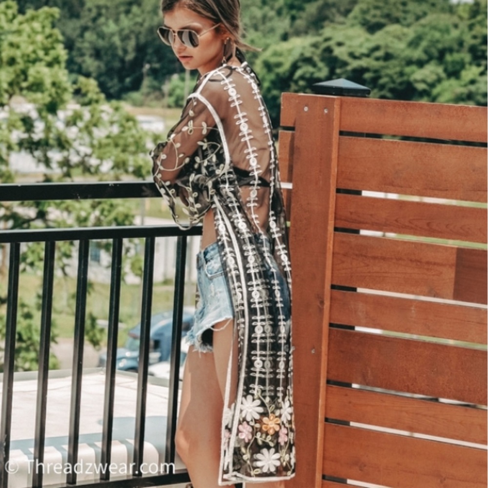 Embroidered Sheer Kimono - Picture 5 of 9